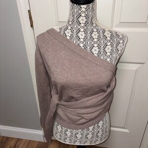 Boutique cocoa one shoulder side tie viscose blend sweater NWT XL chic soft